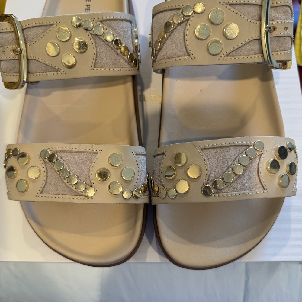 Free People Tan and Gold Embellished Sandals